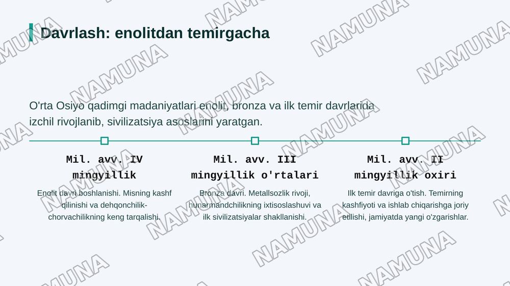 Enolit bronza va ilk temir davri Oʻrta Osiyo — zamonaviy taqdimot, 4-slayd