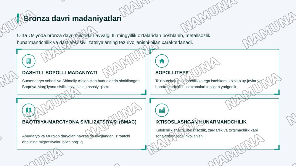 Enolit bronza va ilk temir davri Oʻrta Osiyo — zamonaviy taqdimot, 6-slayd