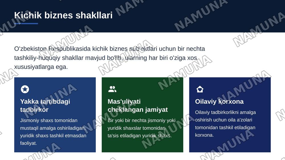 Kichik biznes subʼektlari uchun tashkiliy-huquqiy shakllar va ularning oʻziga xos farqlari — zamonaviy taqdimot, 4-slayd