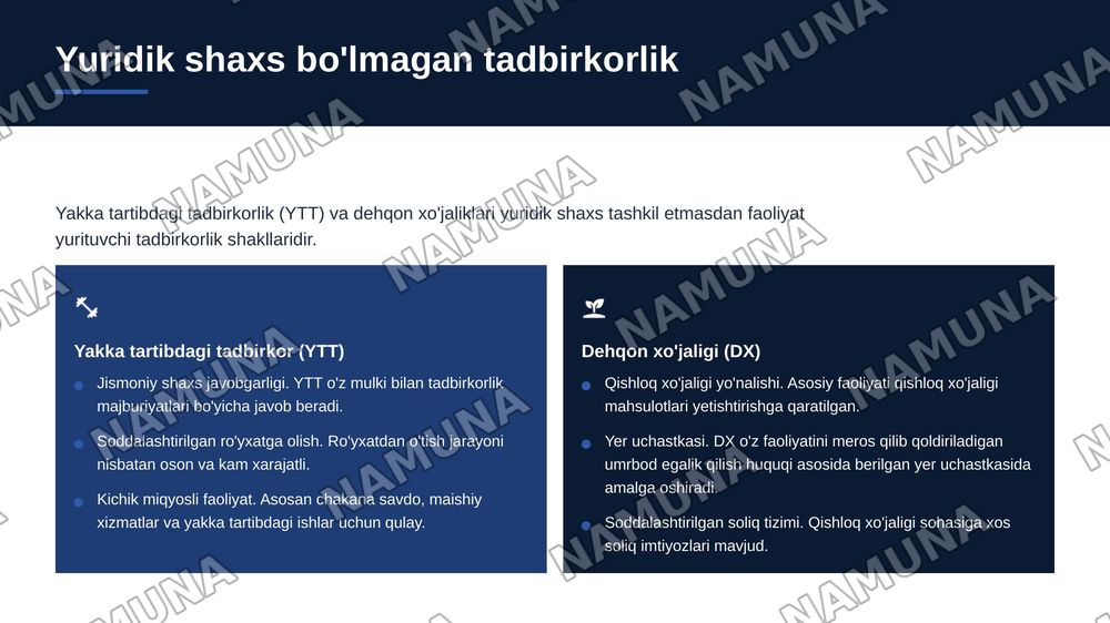 Kichik biznes subʼektlari uchun tashkiliy-huquqiy shakllar va ularning oʻziga xos farqlari — zamonaviy taqdimot, 5-slayd