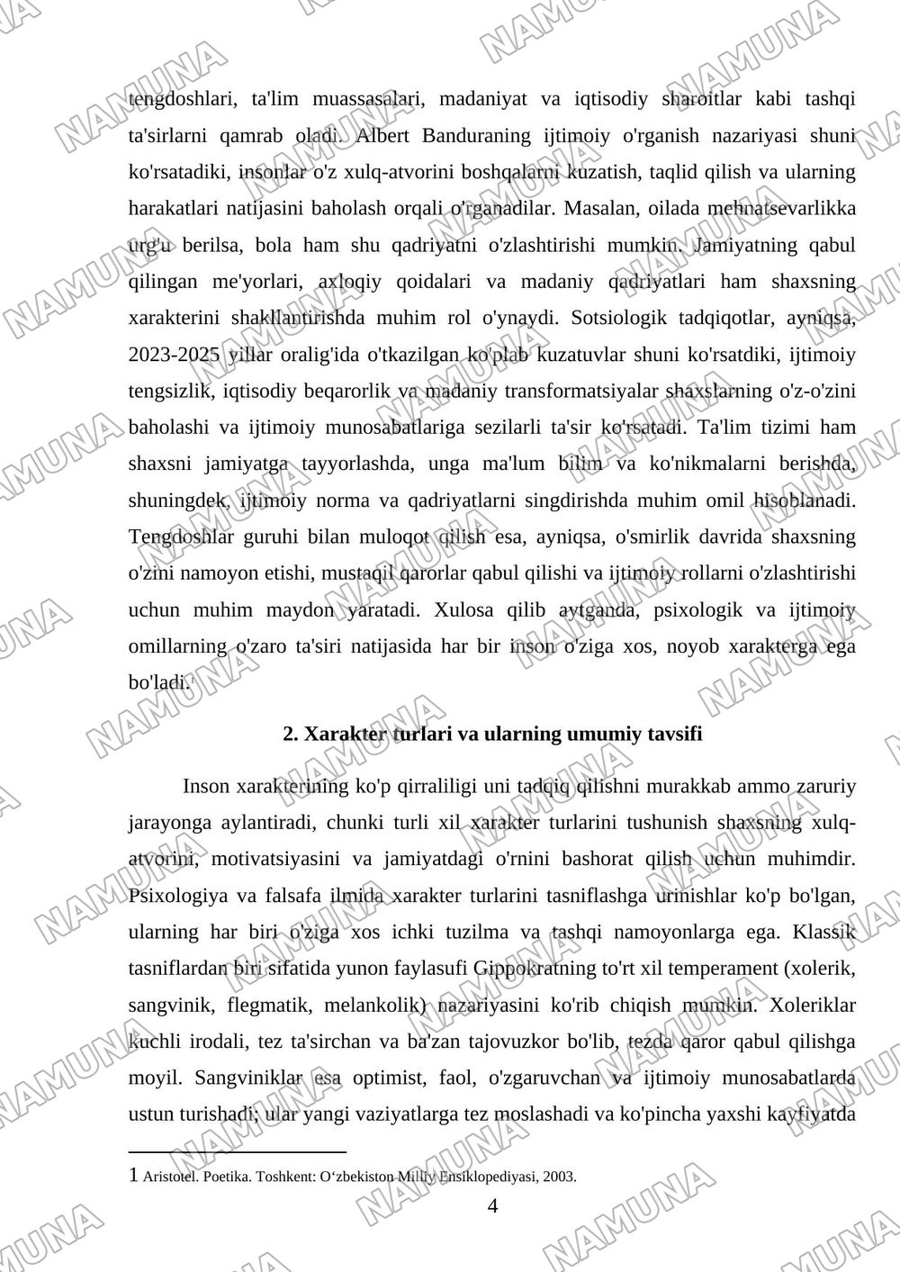 Xaraktrer haqida tushincha — mustaqil ish, 4-varaq