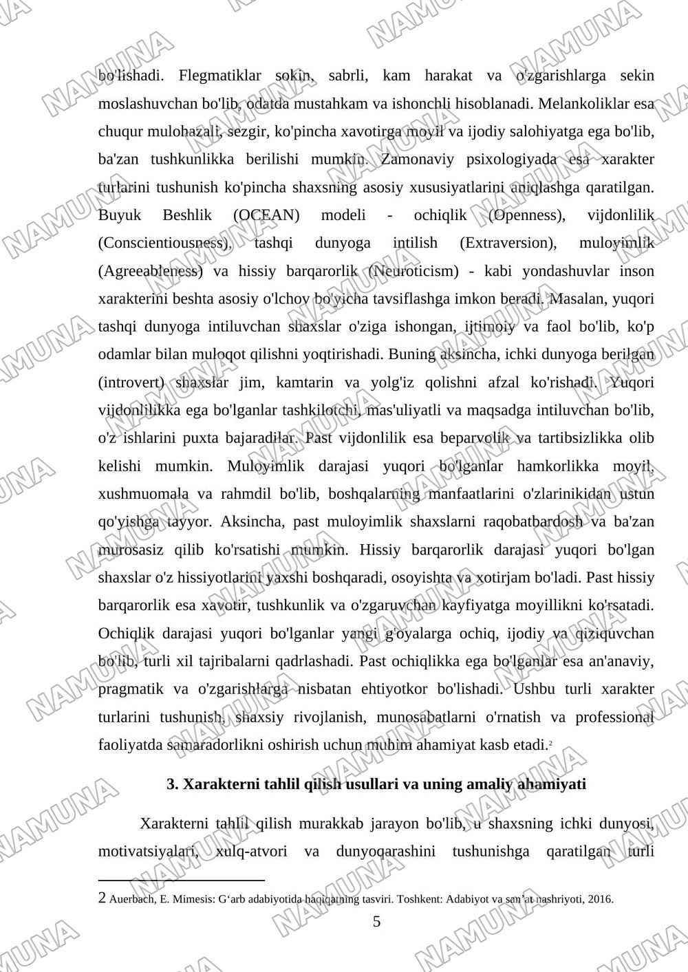 Xaraktrer haqida tushincha — mustaqil ish, 5-varaq