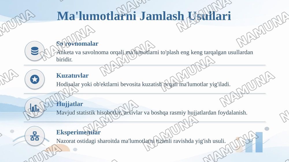 Statistik jamlash va guruhlash — taqdimot, 4-slayd