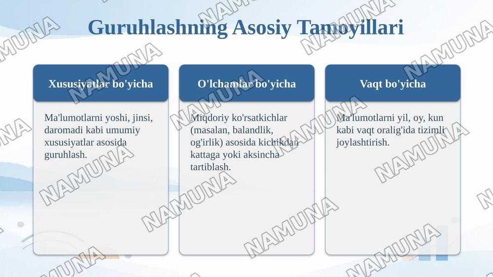 Statistik jamlash va guruhlash — taqdimot, 5-slayd