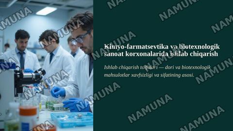 Kimyo-farmatsevtika va biotexnologik sanoat korxonalarida ishlab chiqarish toifalari — zamonaviy taqdimot