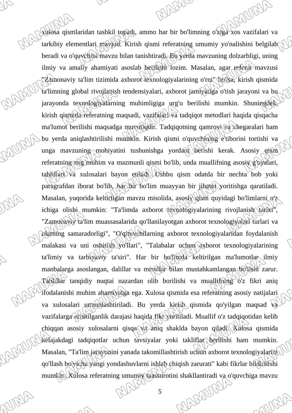 Referat yozish — mustaqil ish, 5-varaq