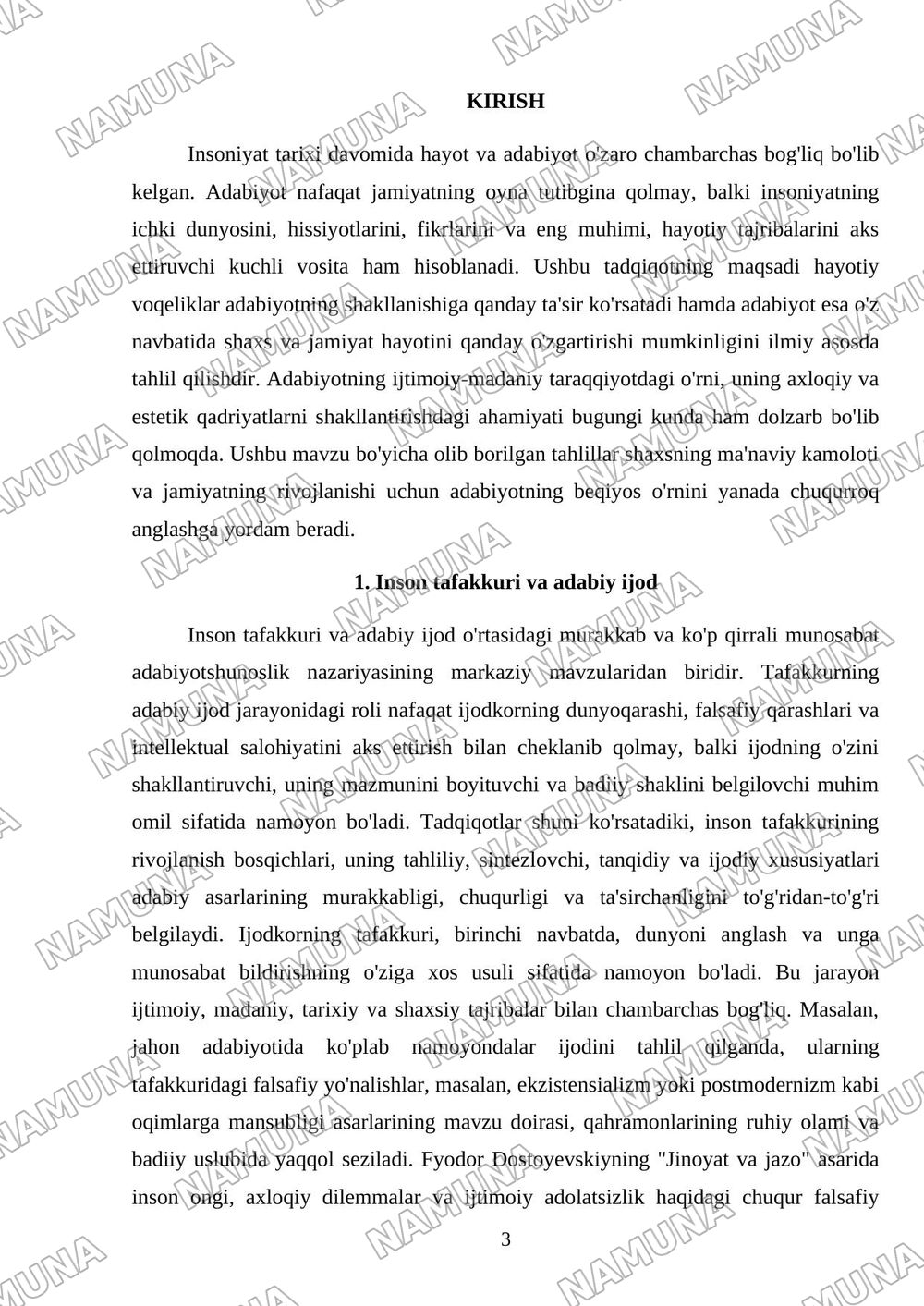 Hayot va adabiyot — mustaqil ish, 3-varaq