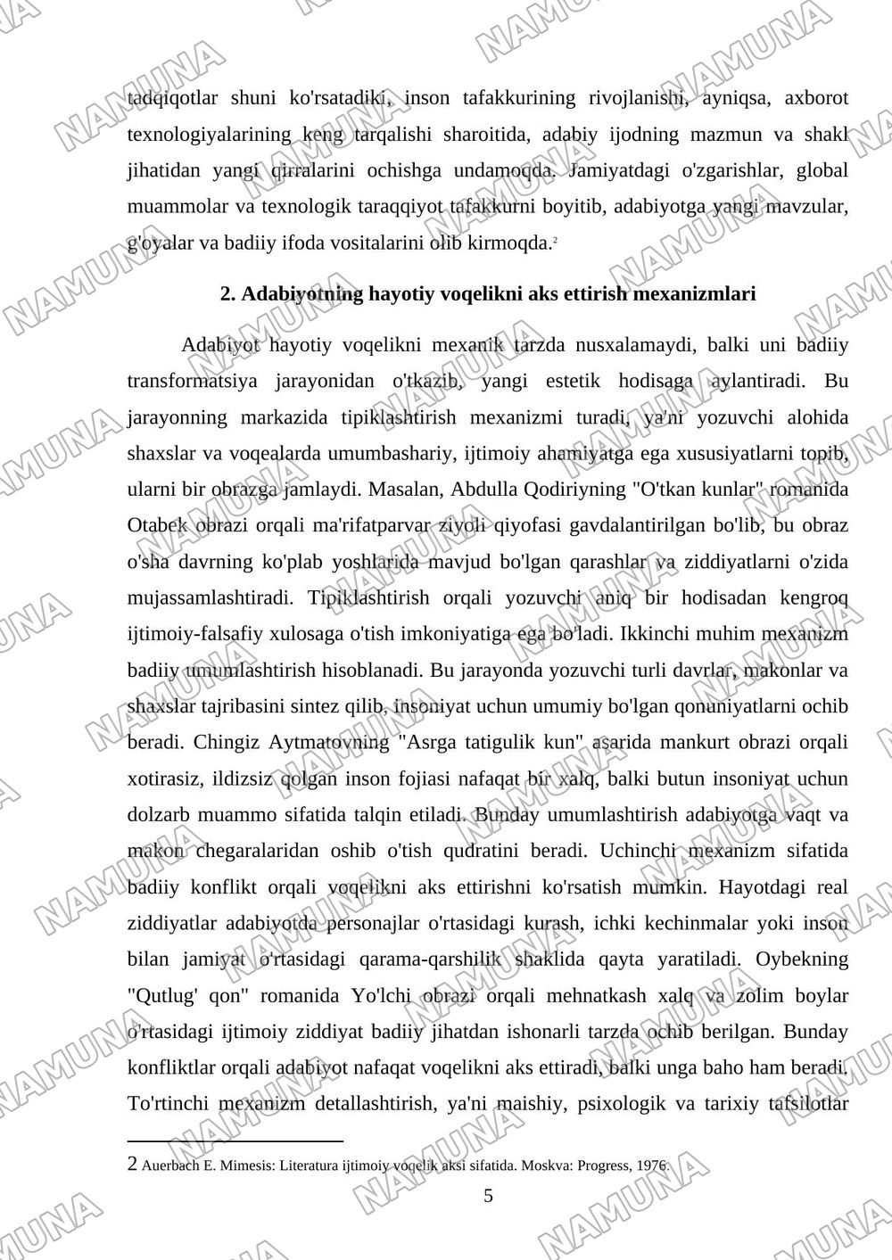 Hayot va adabiyot — mustaqil ish, 5-varaq