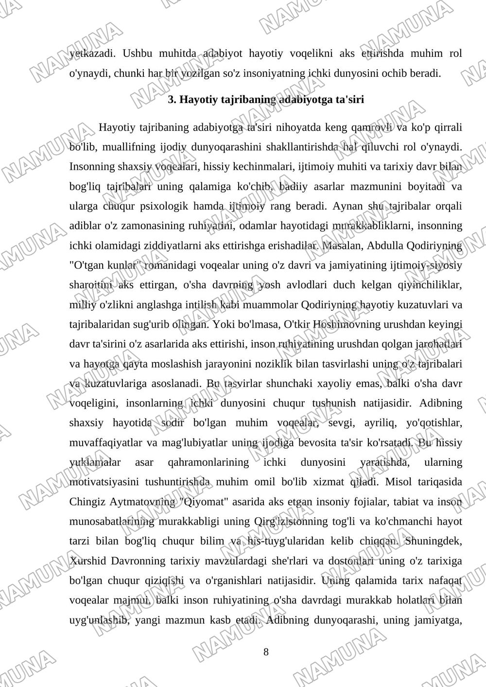 Hayot va adabiyot — mustaqil ish, 8-varaq
