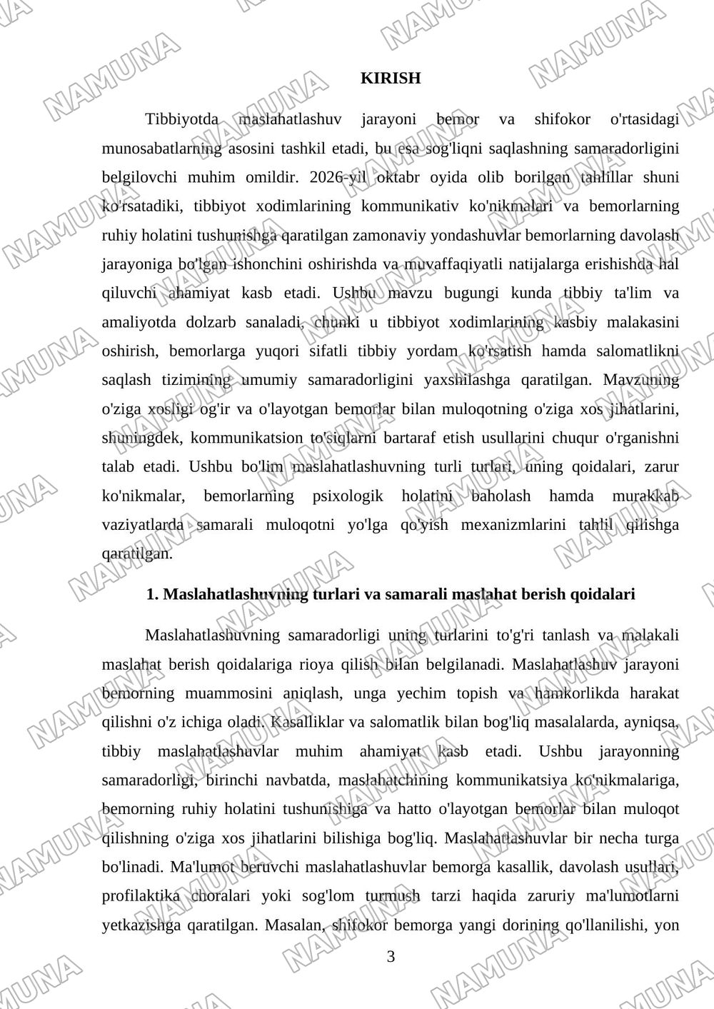 Maslaxat turlari, qoidalari, maslaxat berish koʻnikmalari. Kommunikatsion toʻsiqlar. Bemorlarning ruhiy holati. Og'ir va oʻlayotgan bemorlar bilan muloqotning oʻziga xosligi — mustaqil ish, 3-varaq