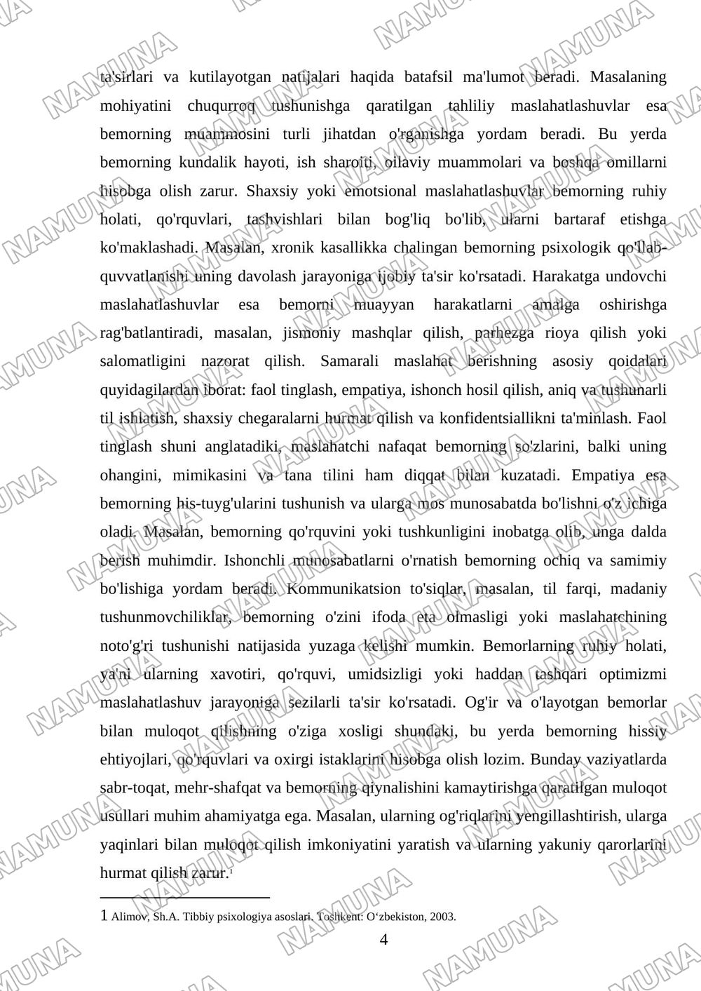 Maslaxat turlari, qoidalari, maslaxat berish koʻnikmalari. Kommunikatsion toʻsiqlar. Bemorlarning ruhiy holati. Og'ir va oʻlayotgan bemorlar bilan muloqotning oʻziga xosligi — mustaqil ish, 4-varaq