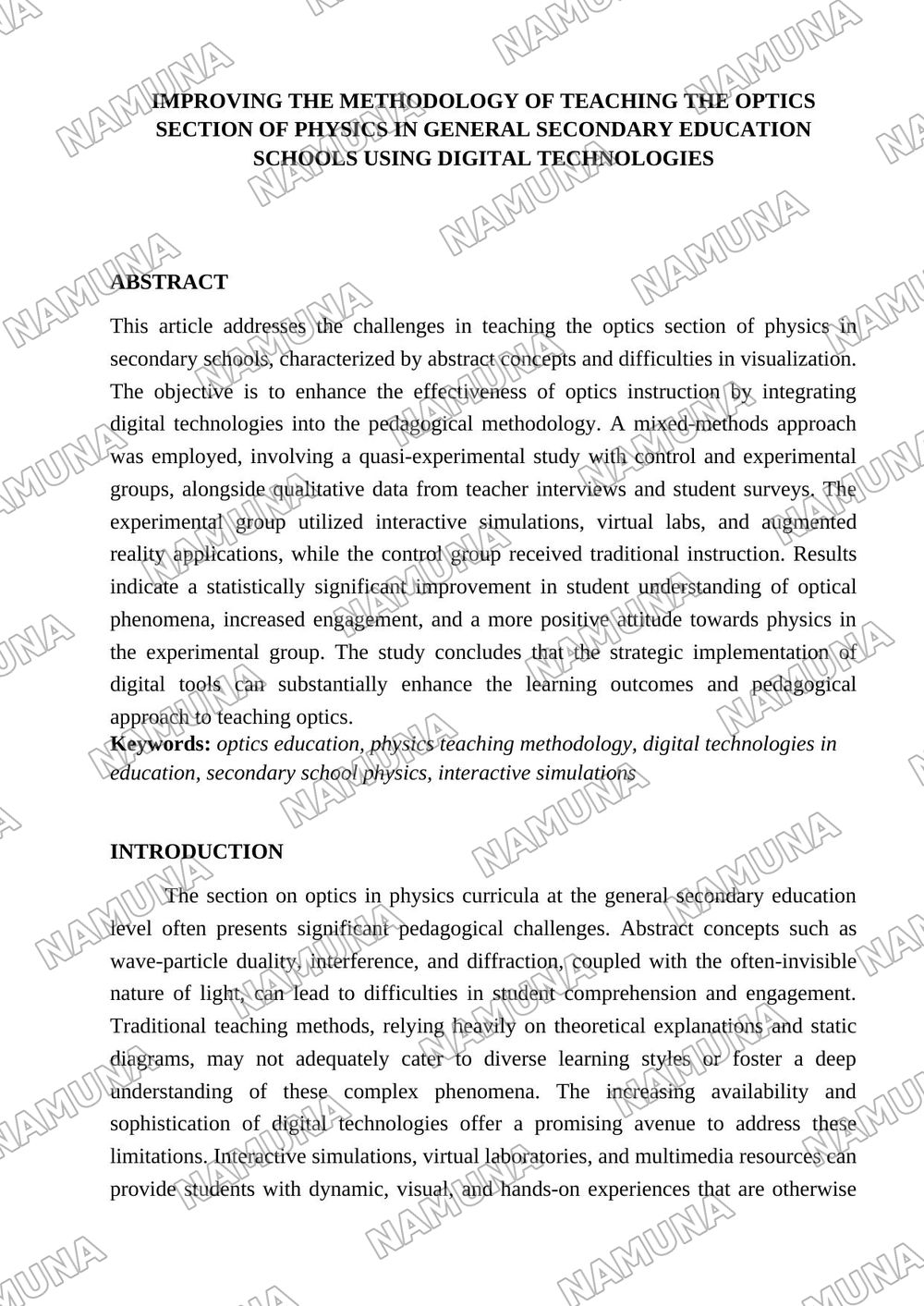 Improving the methodology of teaching the optics section of physics in general secondary education schools using digital technologies — maqola, 1-varaq
