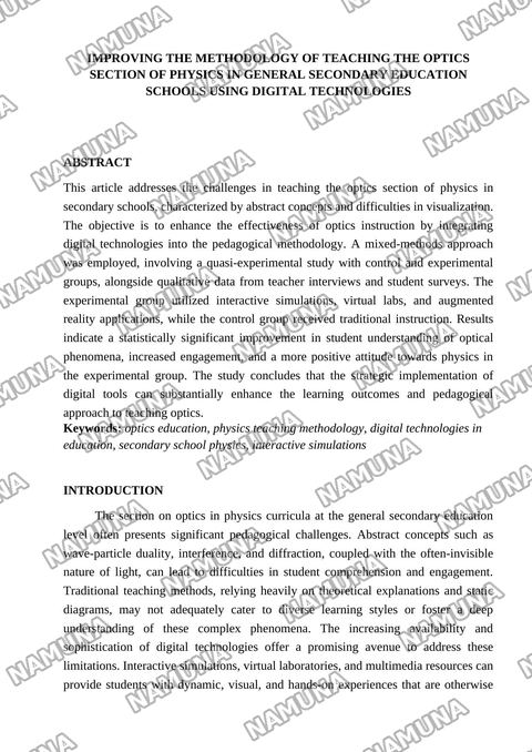 Improving the methodology of teaching the optics section of physics in general secondary education schools using digital technologies — maqola