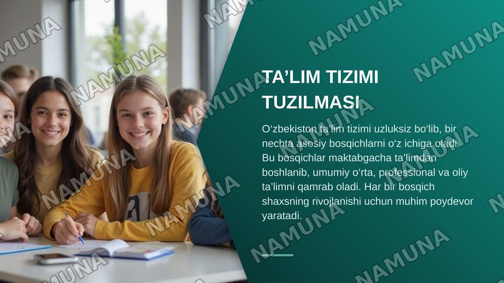 O‘zbekiston Respublikasi ta’lim tizimi — zamonaviy taqdimot, 5-slayd