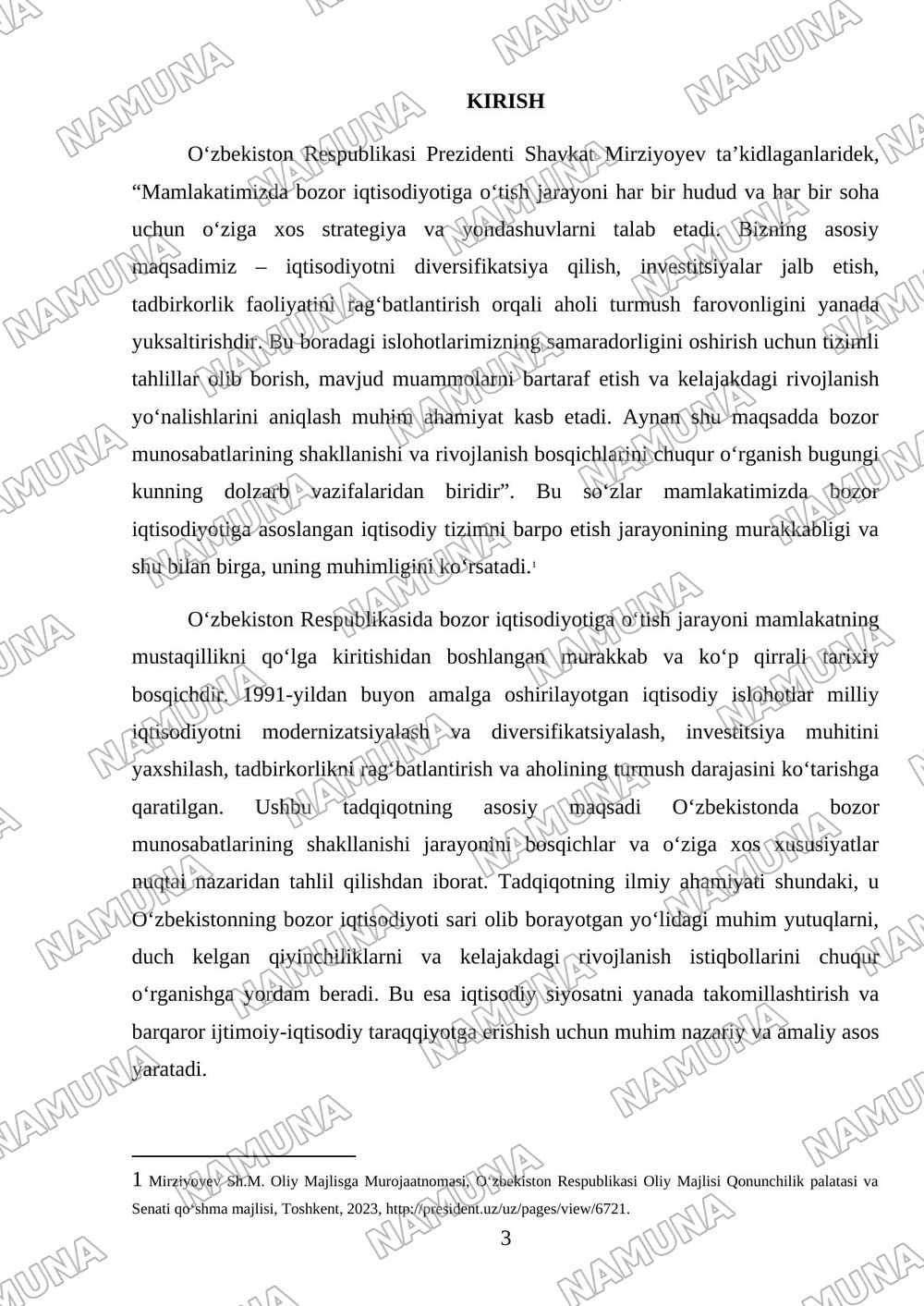 O‘zbekiston Respublikasida bozor munosabatlarining shakllanishi: bosqichlari va xususiyatlari. — mustaqil ish, 3-varaq