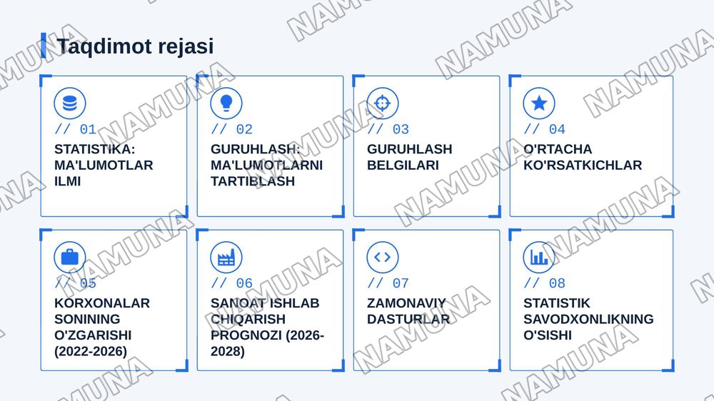 Statistik jamlash va guruhlash — zamonaviy taqdimot, 2-slayd