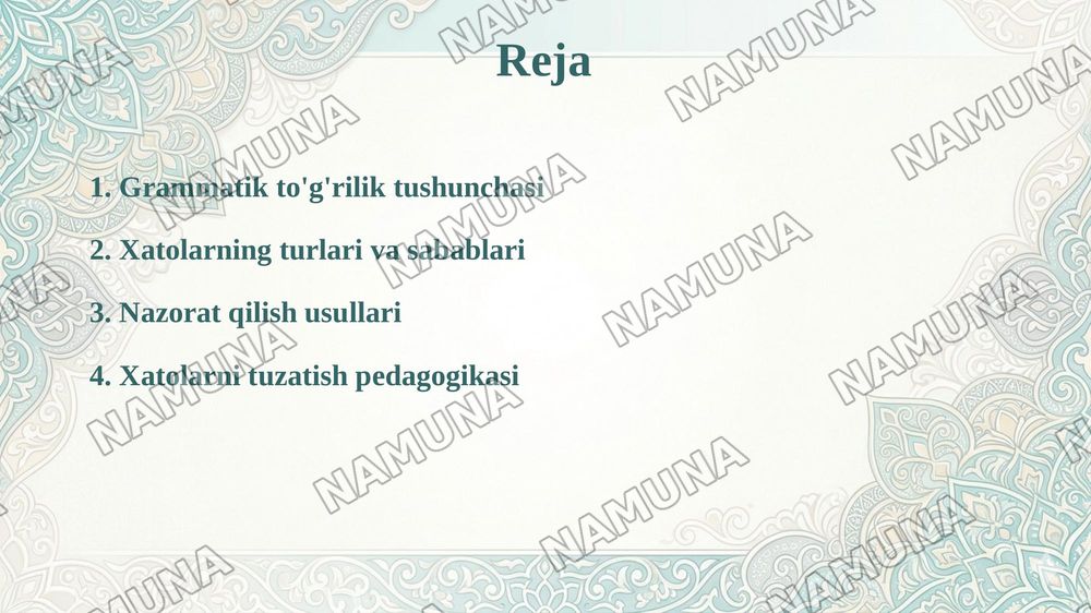 MAVZU: NUTQNING GRAMMATIK TO'G'RILIGINI NAZORAT QILISH USULLARI — taqdimot, 2-slayd