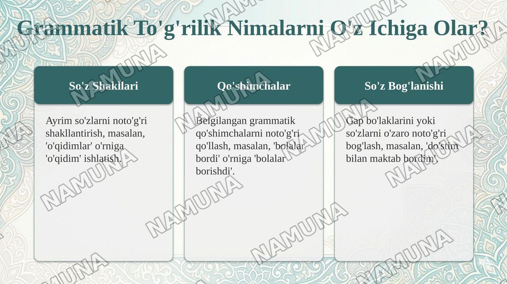 MAVZU: NUTQNING GRAMMATIK TO'G'RILIGINI NAZORAT QILISH USULLARI — taqdimot, 4-slayd