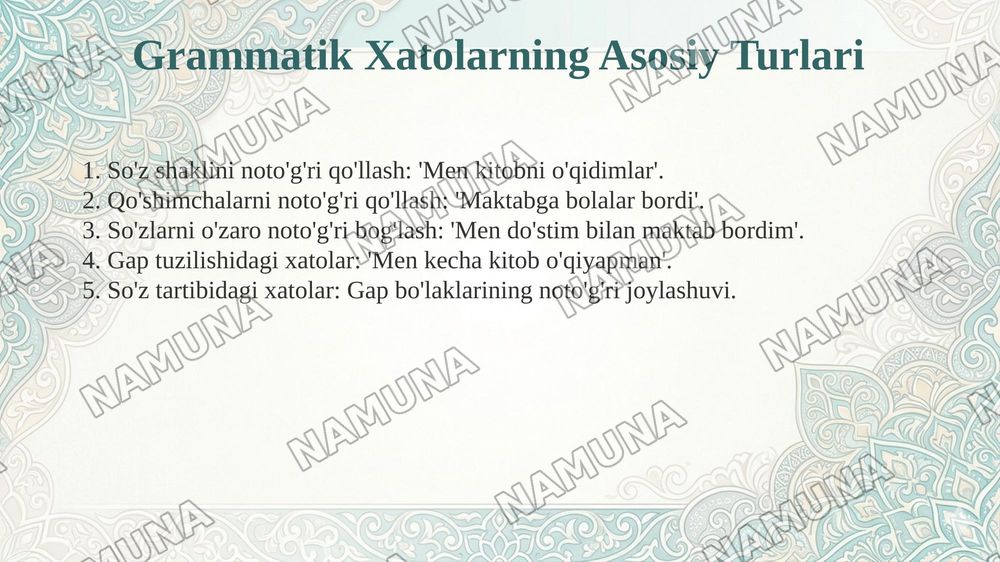 MAVZU: NUTQNING GRAMMATIK TO'G'RILIGINI NAZORAT QILISH USULLARI — taqdimot, 6-slayd