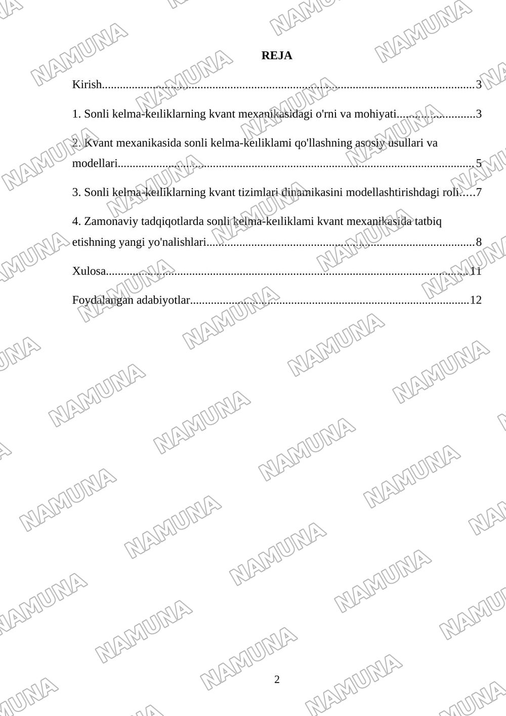 Sonli kelma-keıliklami kvant mexanikasidagi tatbiqlari — referat, 2-varaq