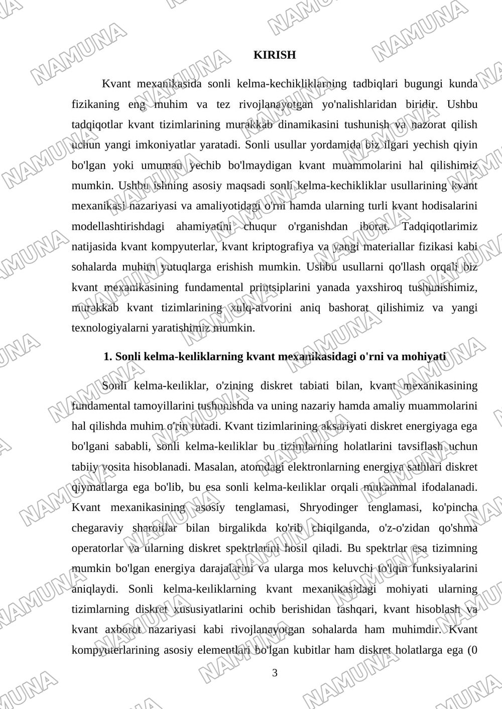 Sonli kelma-keıliklami kvant mexanikasidagi tatbiqlari — referat, 3-varaq