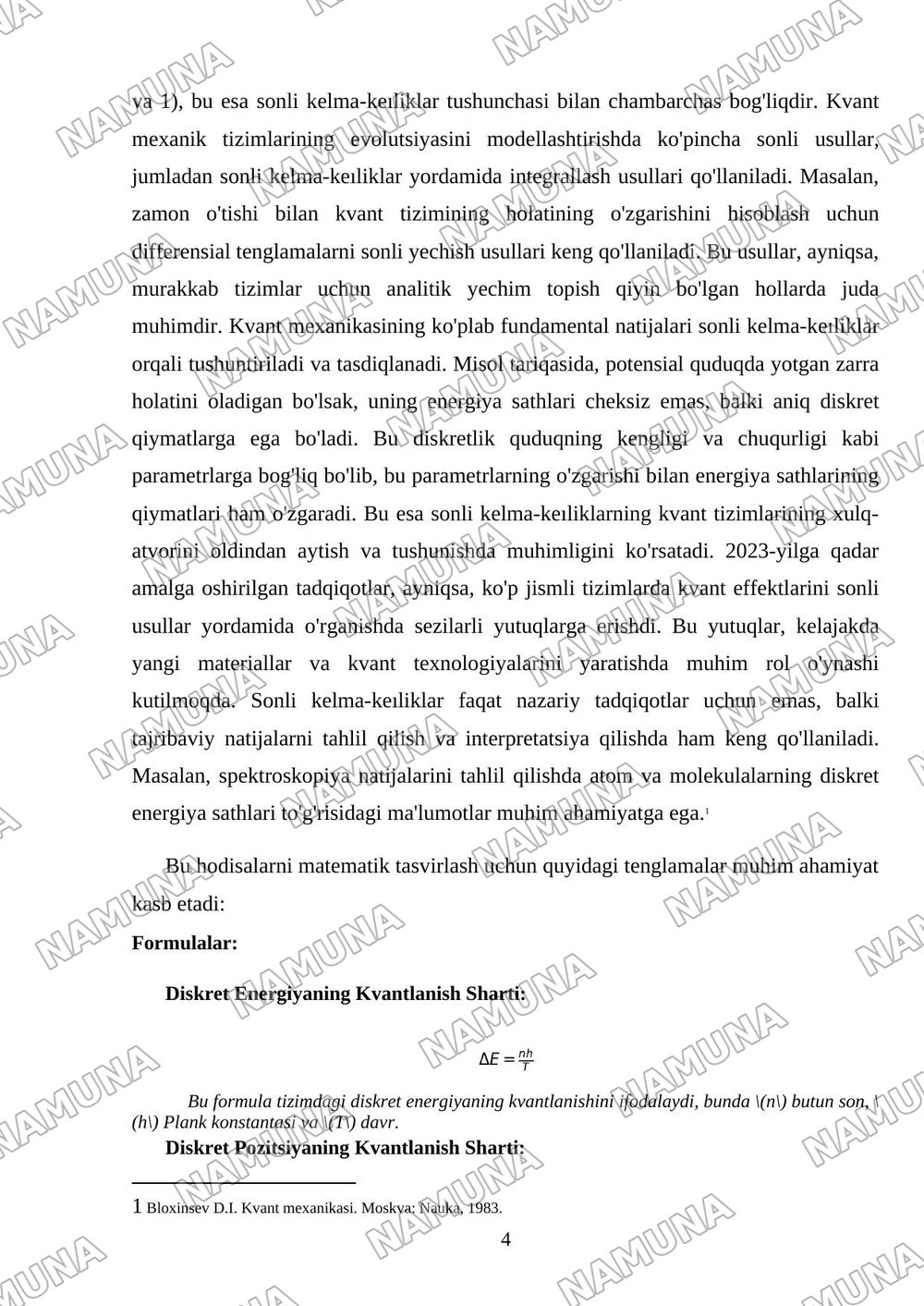 Sonli kelma-keıliklami kvant mexanikasidagi tatbiqlari — referat, 4-varaq