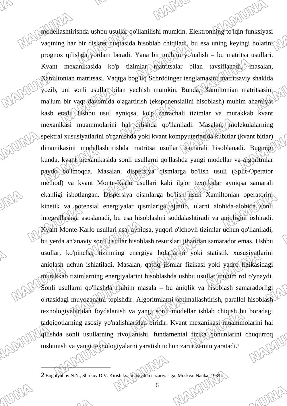 Sonli kelma-keıliklami kvant mexanikasidagi tatbiqlari — referat, 6-varaq