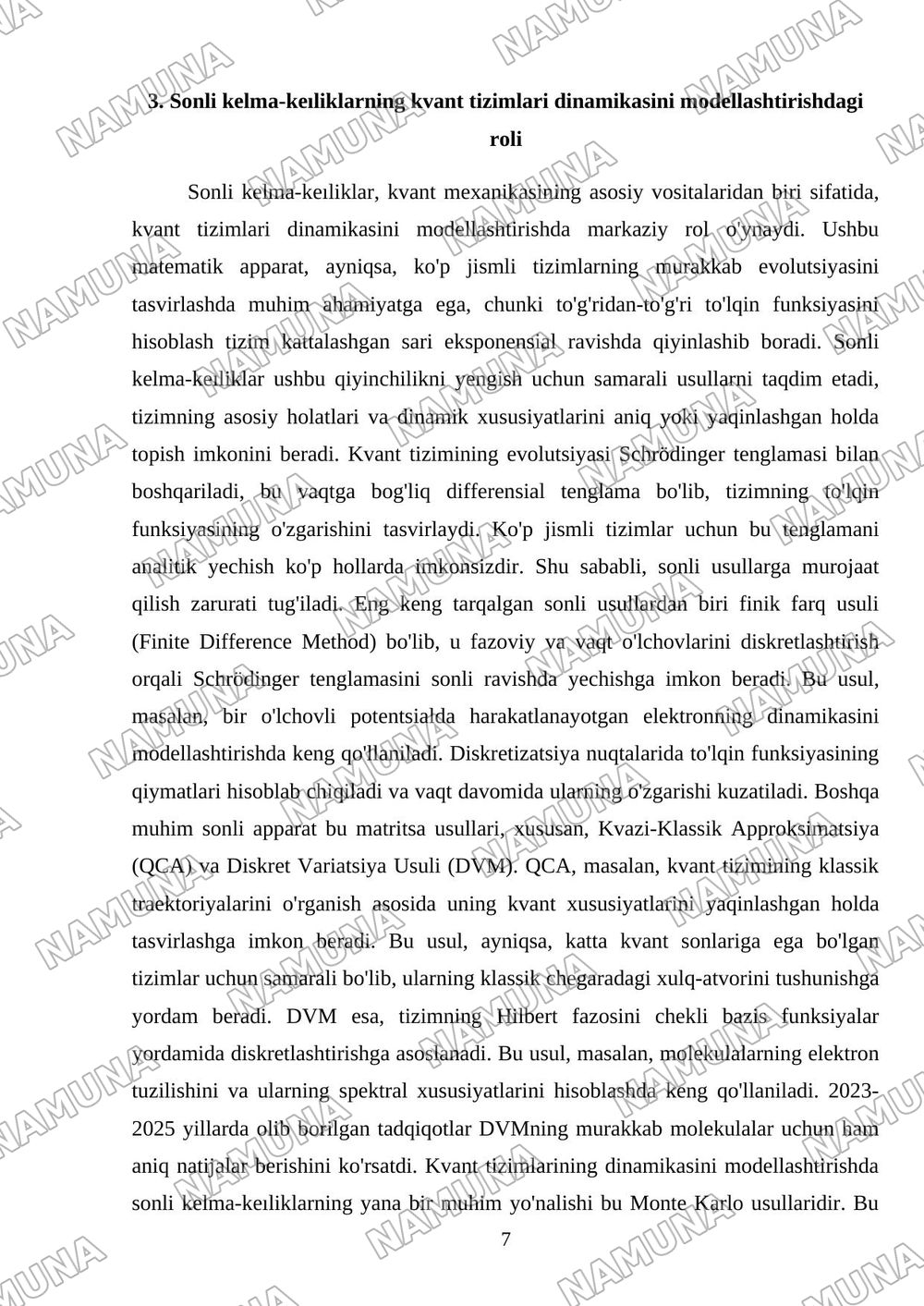 Sonli kelma-keıliklami kvant mexanikasidagi tatbiqlari — referat, 7-varaq