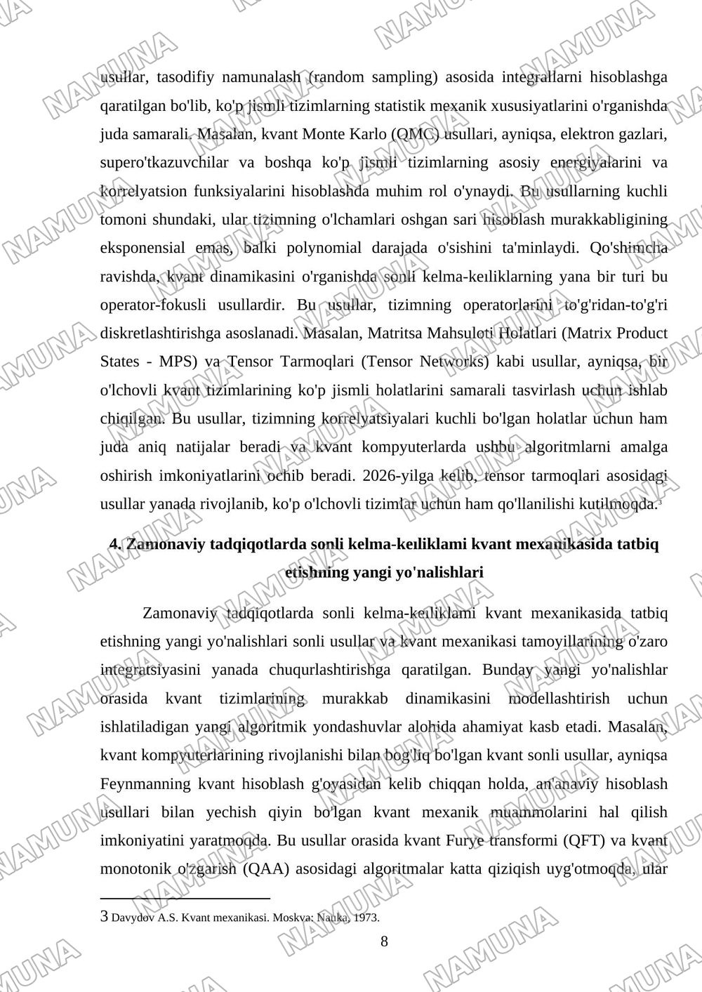 Sonli kelma-keıliklami kvant mexanikasidagi tatbiqlari — referat, 8-varaq