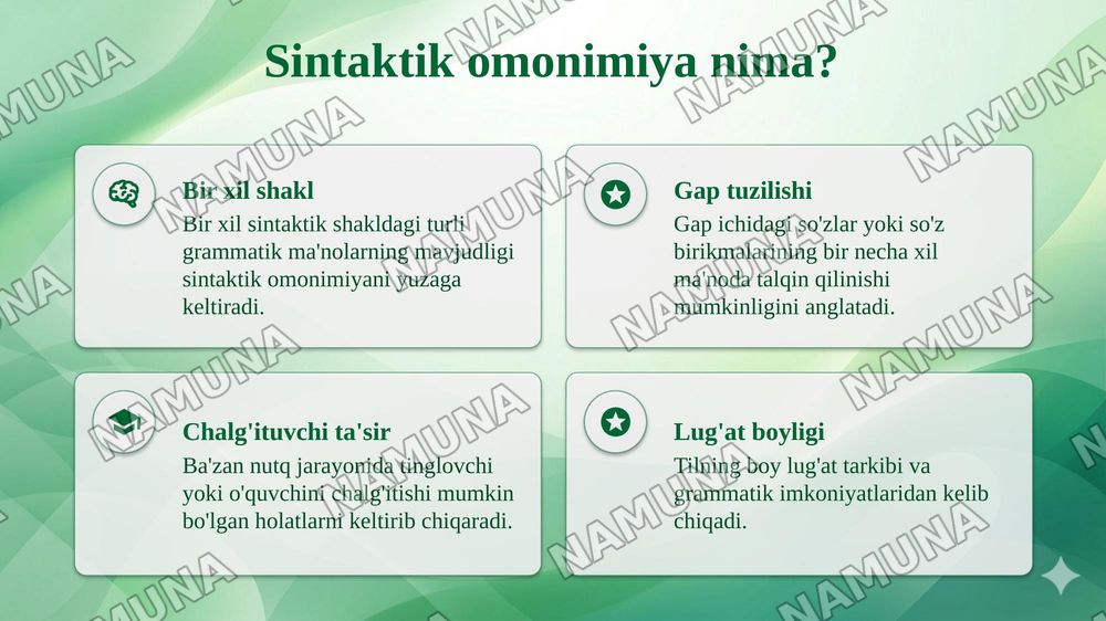Sintaktik omonimiya.Stilistik sintagmallash. — taqdimot, 4-slayd