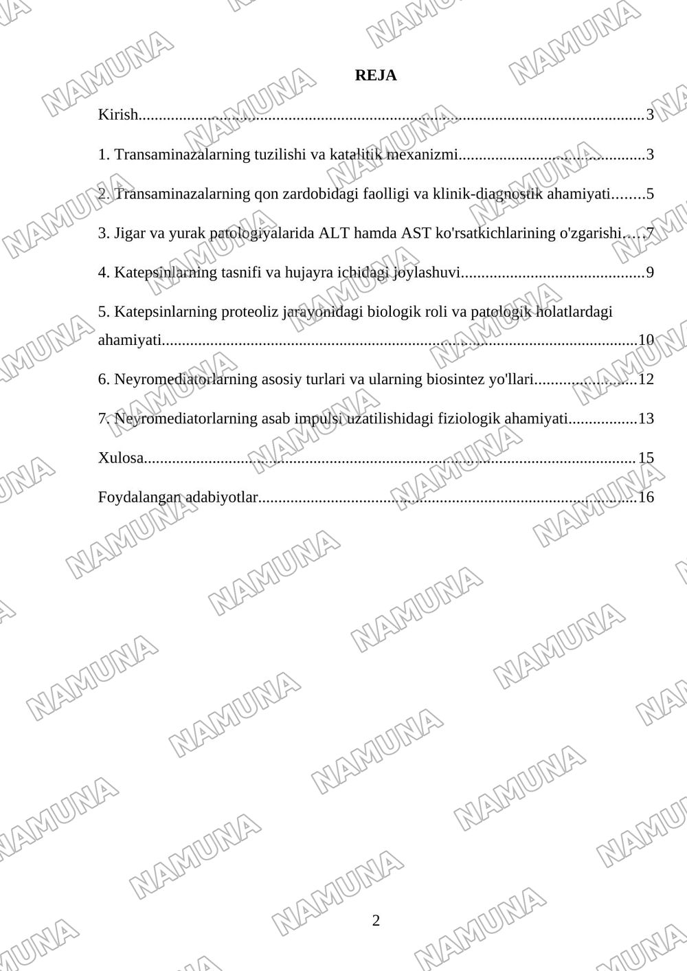 Transaminazalarni klinik ahamiyati.Katepsinlar ularni biologik ahamiyati.Neyromediatorlar biosintezi va ahamiyati — mustaqil ish, 2-varaq