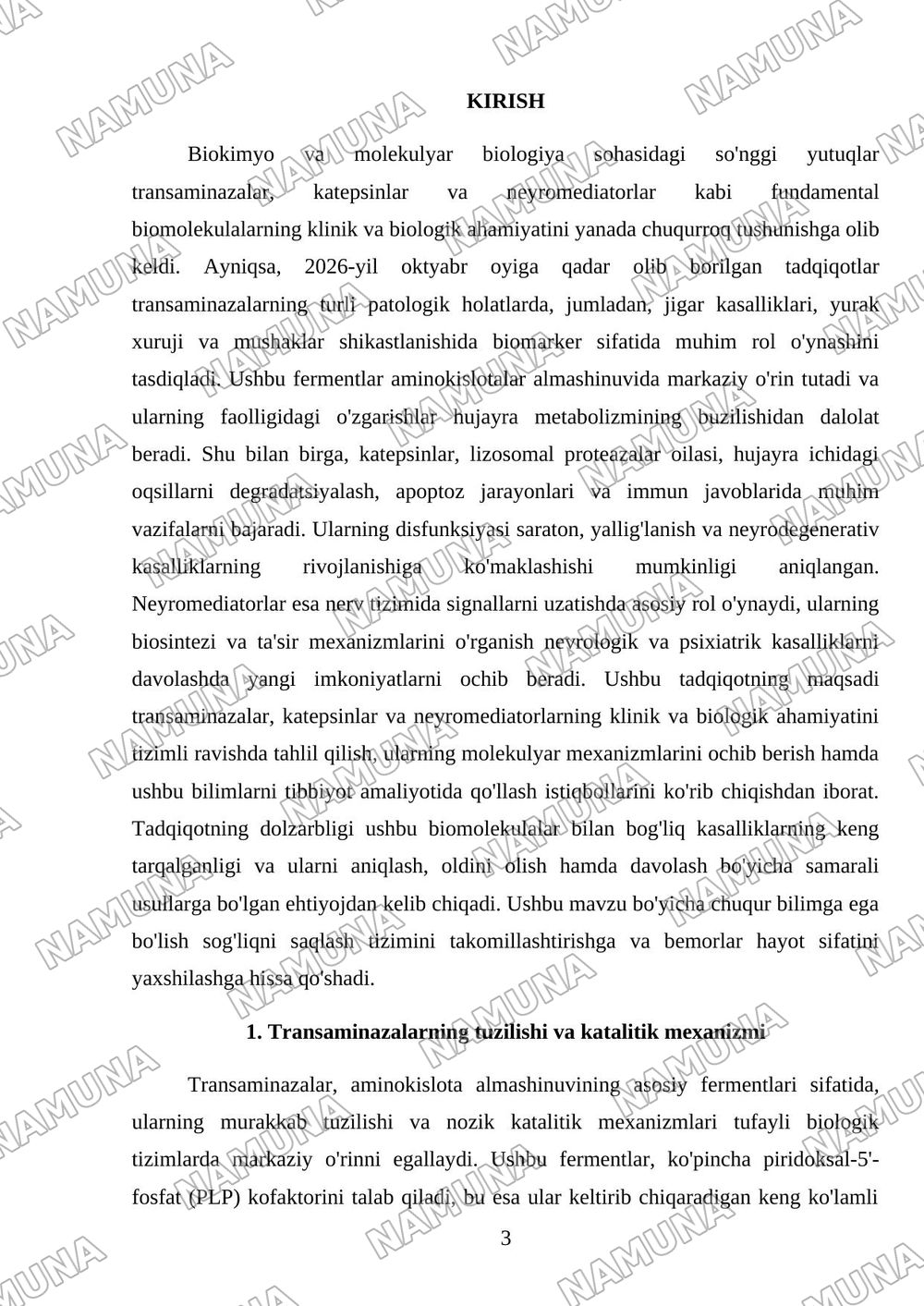 Transaminazalarni klinik ahamiyati.Katepsinlar ularni biologik ahamiyati.Neyromediatorlar biosintezi va ahamiyati — mustaqil ish, 3-varaq