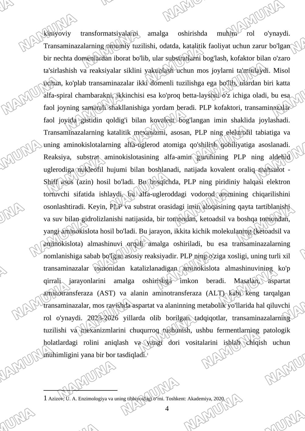 Transaminazalarni klinik ahamiyati.Katepsinlar ularni biologik ahamiyati.Neyromediatorlar biosintezi va ahamiyati — mustaqil ish, 4-varaq