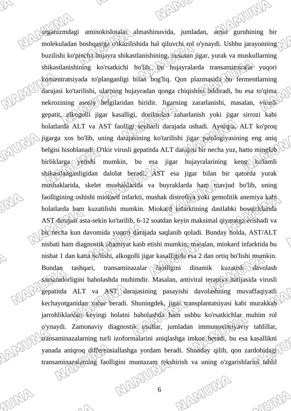 Transaminazalarni klinik ahamiyati.Katepsinlar ularni biologik ahamiyati.Neyromediatorlar biosintezi va ahamiyati — mustaqil ish, 6-varaq
