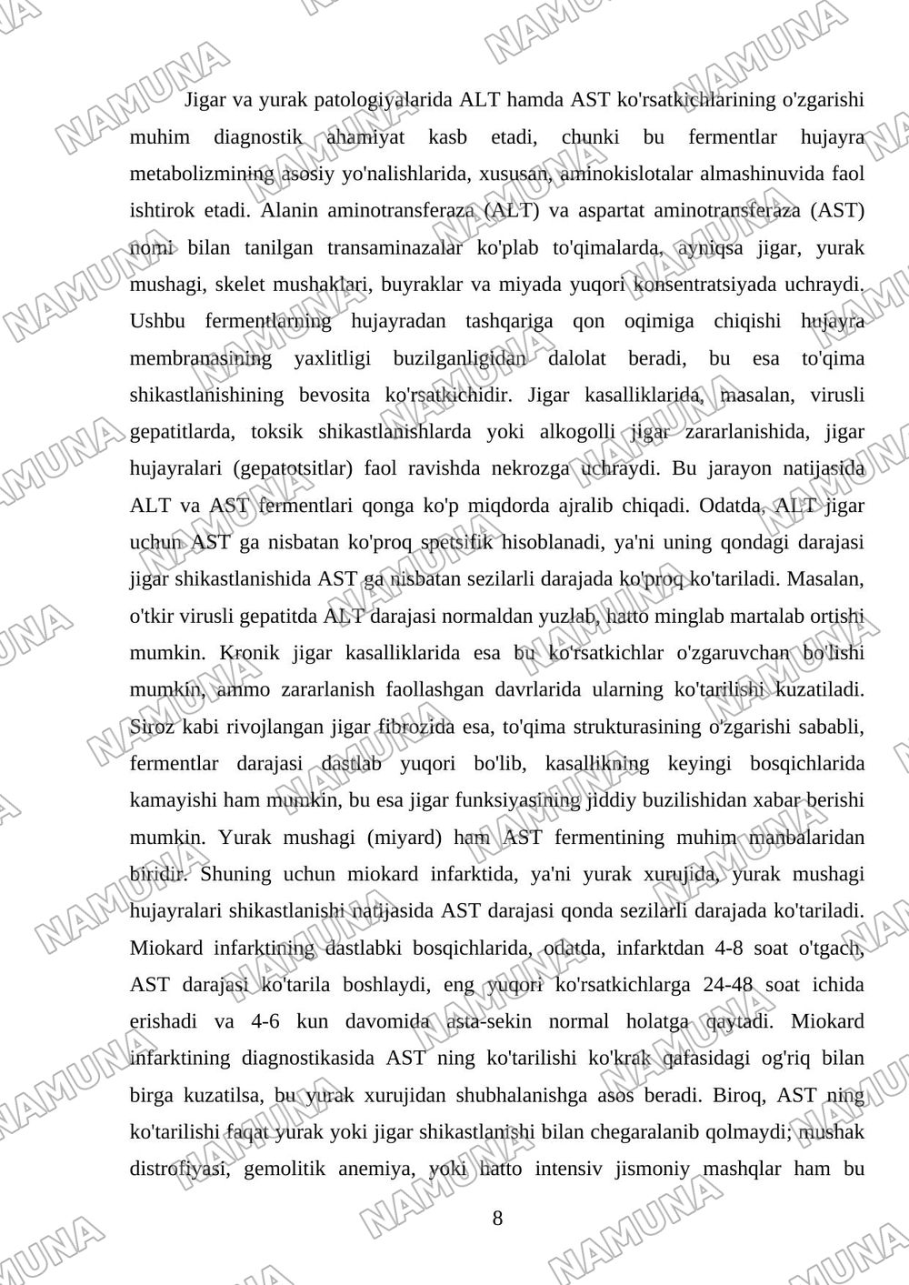 Transaminazalarni klinik ahamiyati.Katepsinlar ularni biologik ahamiyati.Neyromediatorlar biosintezi va ahamiyati — mustaqil ish, 8-varaq