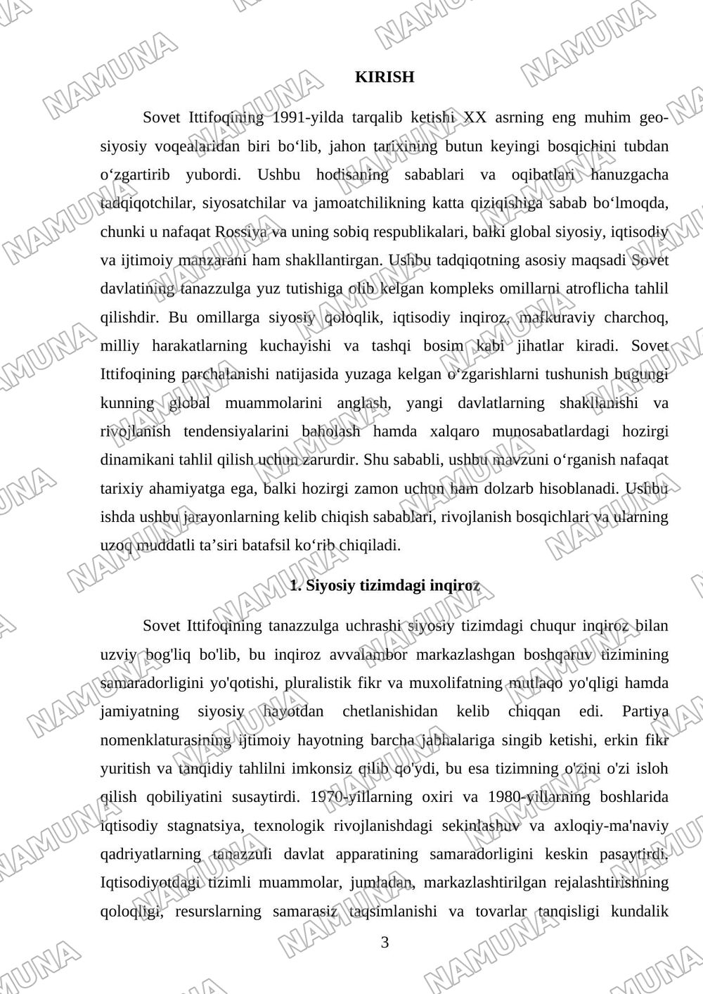 Sovet davlatining tanazzulga yuz tutishi — mustaqil ish, 3-varaq