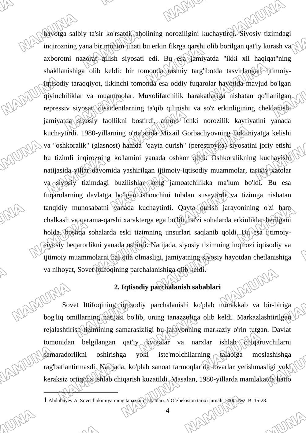 Sovet davlatining tanazzulga yuz tutishi — mustaqil ish, 4-varaq