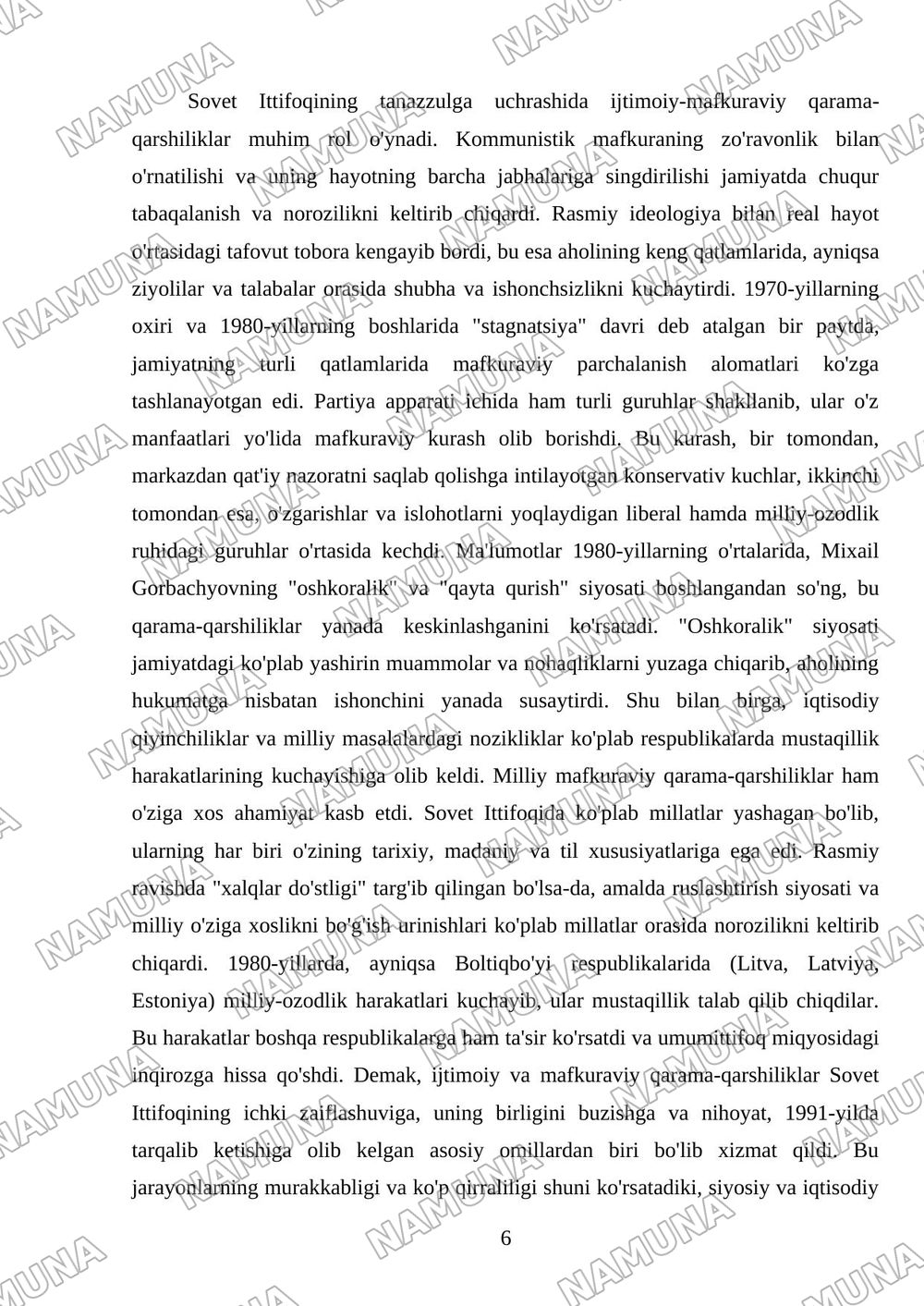 Sovet davlatining tanazzulga yuz tutishi — mustaqil ish, 6-varaq