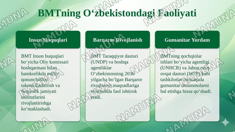 BMT va Oʻzbekiston hamkorligi — taqdimot, 5-slayd