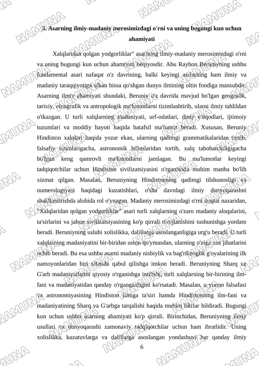ABU RAYHON BERUNIYning ,, xalqlardan qolgan yodgorliklar,, — mustaqil ish, 6-varaq