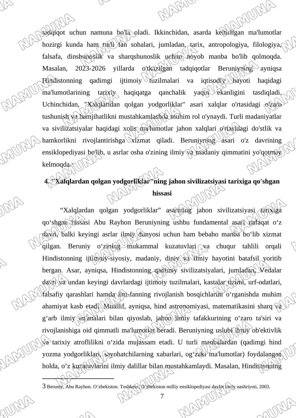 ABU RAYHON BERUNIYning ,, xalqlardan qolgan yodgorliklar,, — mustaqil ish, 7-varaq