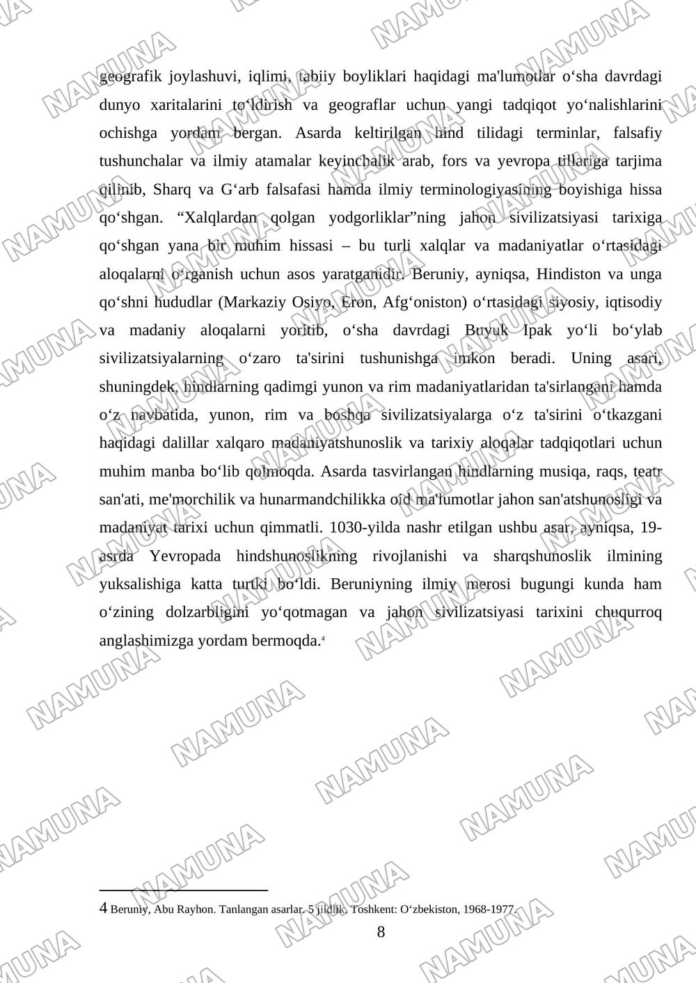ABU RAYHON BERUNIYning ,, xalqlardan qolgan yodgorliklar,, — mustaqil ish, 8-varaq