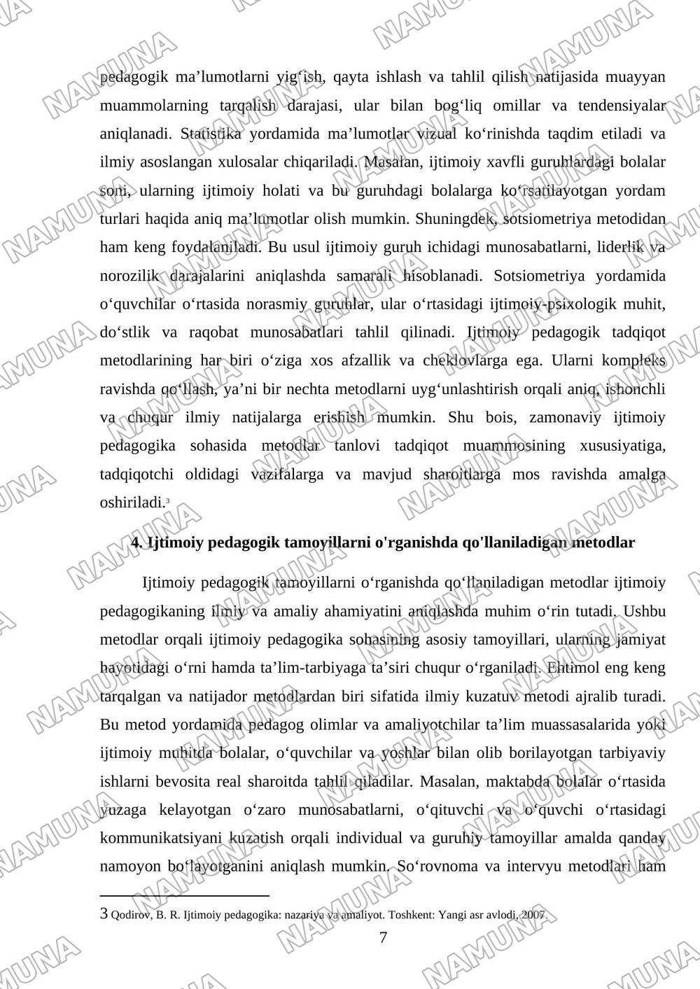Ijtimoiy pedagogik tamoyillar kategoriyalar ijtimoiy pedagogik tadqiqot metodlari — referat, 7-varaq