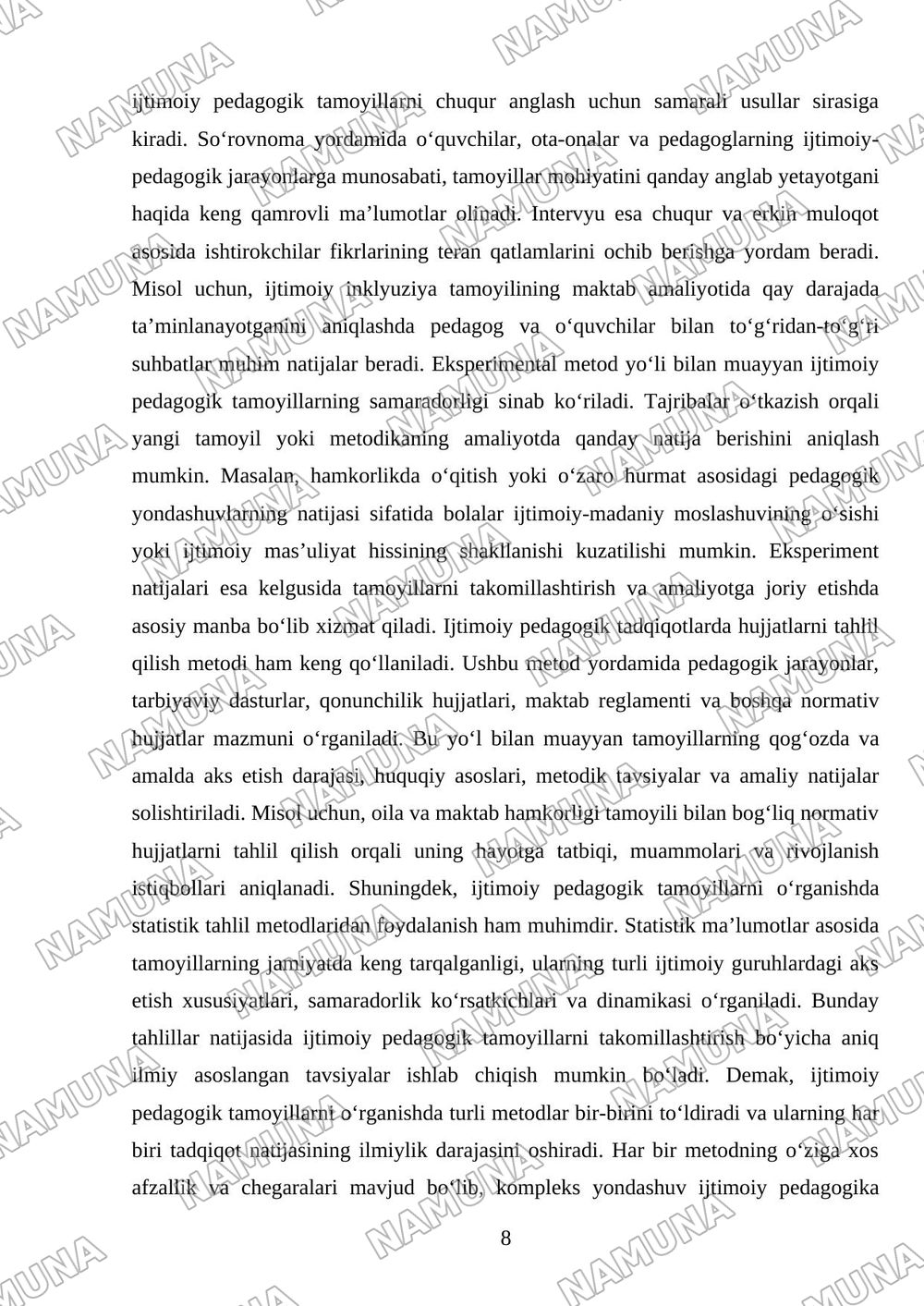 Ijtimoiy pedagogik tamoyillar kategoriyalar ijtimoiy pedagogik tadqiqot metodlari — referat, 8-varaq