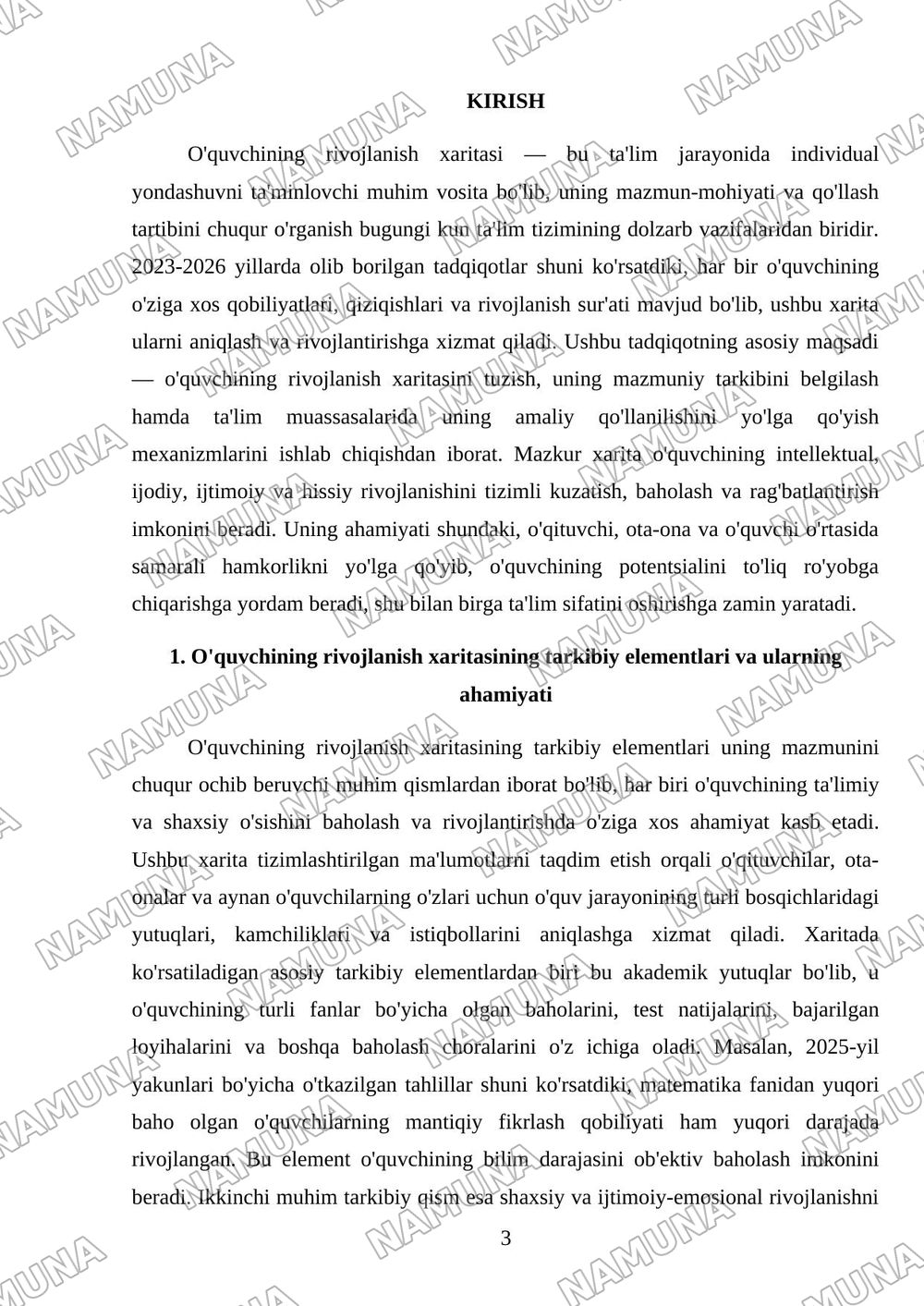 O'quvchining rivojlanish xaritasi mazmuni mohiyati va qo'llash tartibi — mustaqil ish, 3-varaq