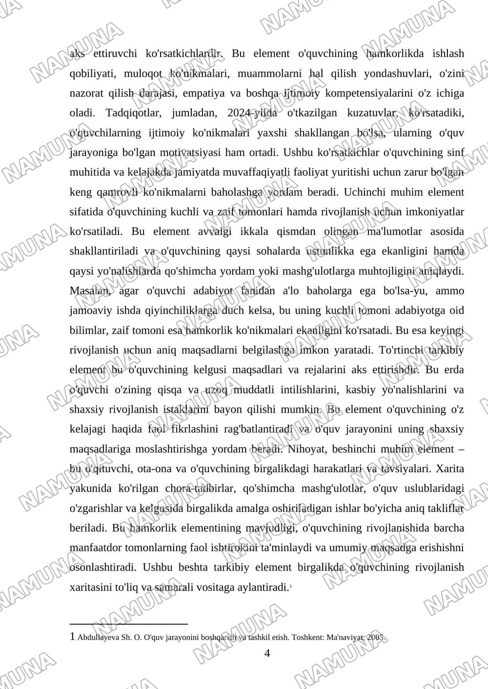 O'quvchining rivojlanish xaritasi mazmuni mohiyati va qo'llash tartibi — mustaqil ish, 4-varaq