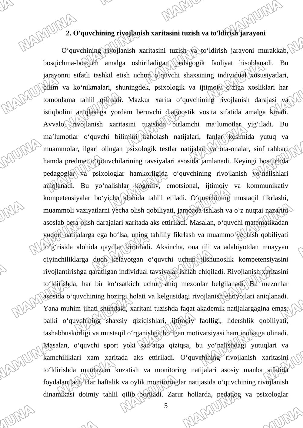 O'quvchining rivojlanish xaritasi mazmuni mohiyati va qo'llash tartibi — mustaqil ish, 5-varaq