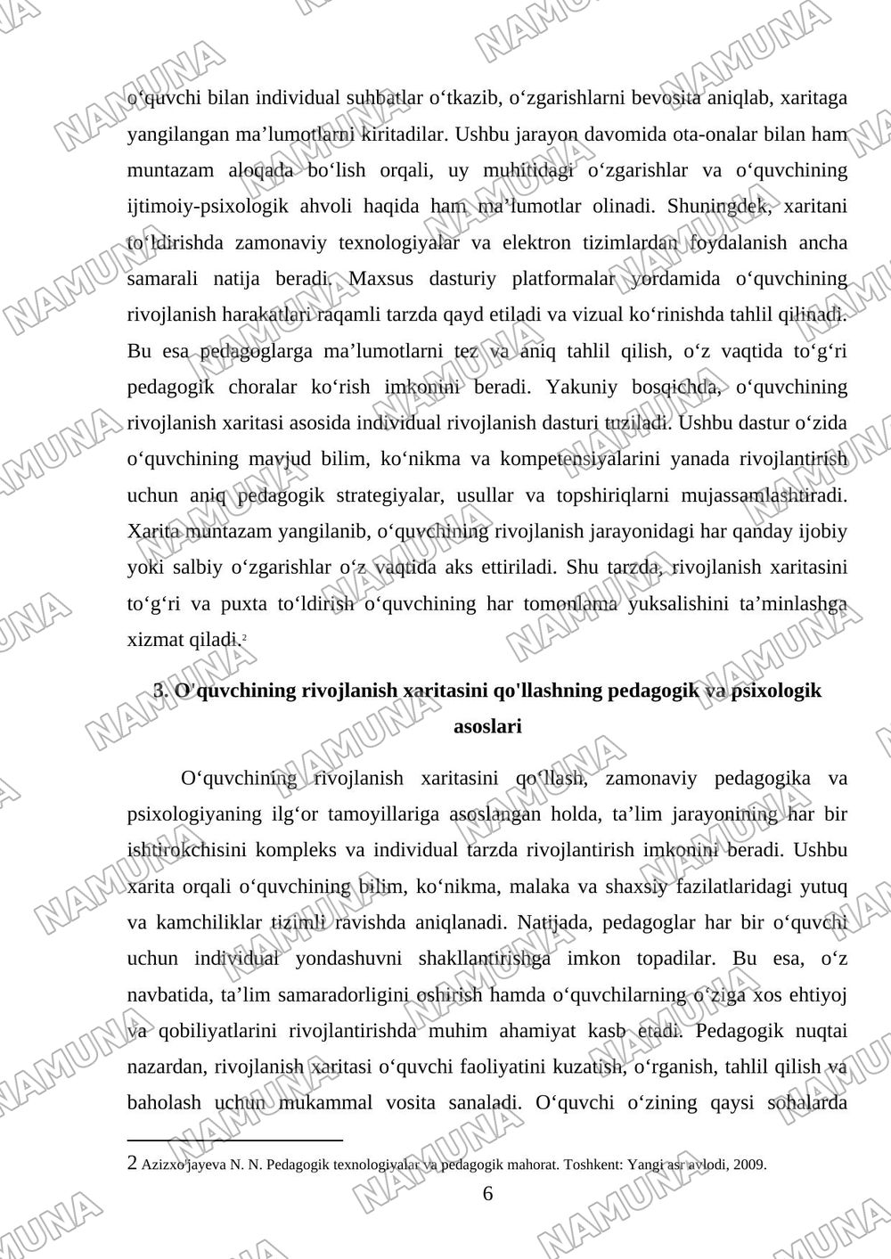 O'quvchining rivojlanish xaritasi mazmuni mohiyati va qo'llash tartibi — mustaqil ish, 6-varaq