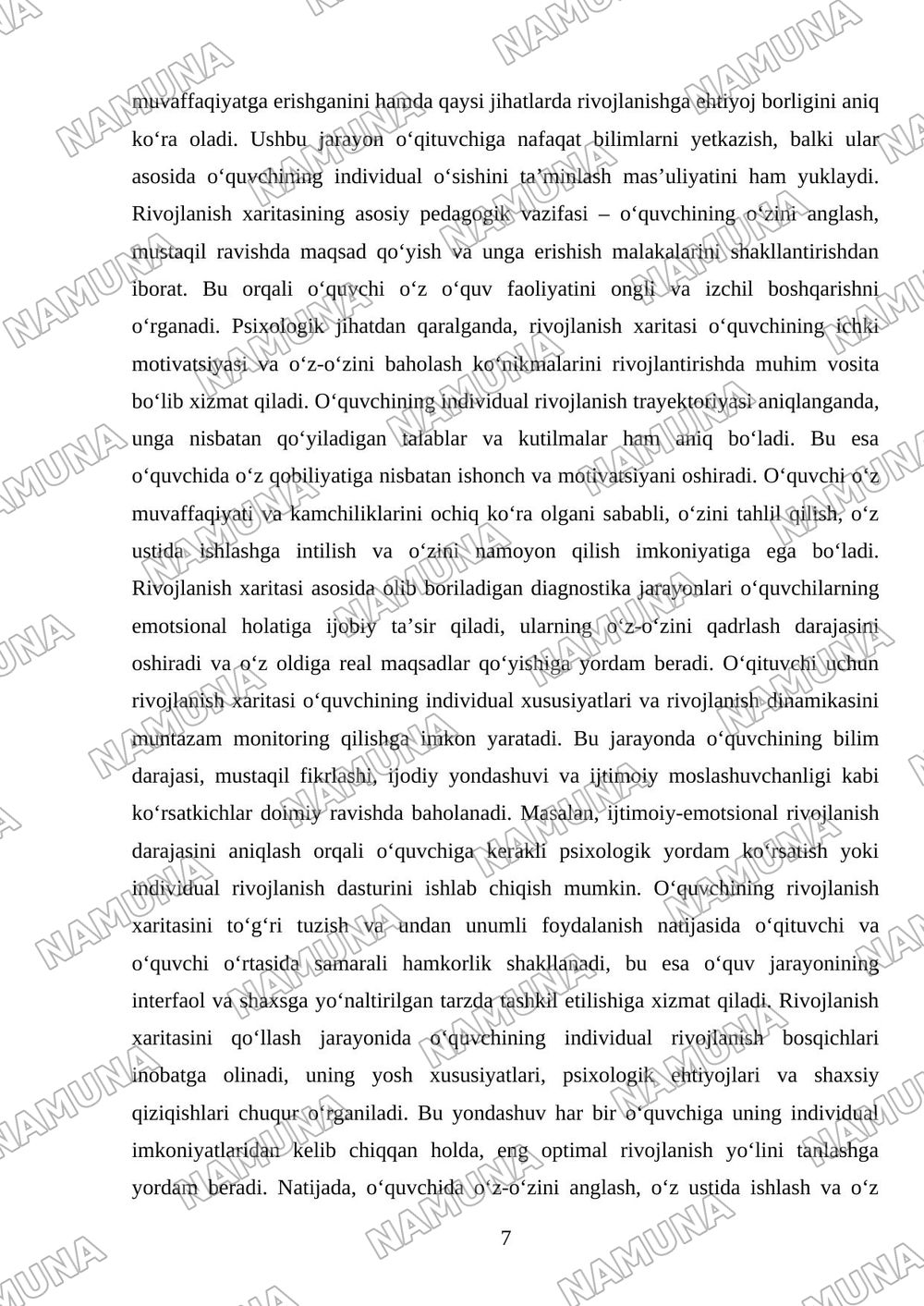 O'quvchining rivojlanish xaritasi mazmuni mohiyati va qo'llash tartibi — mustaqil ish, 7-varaq