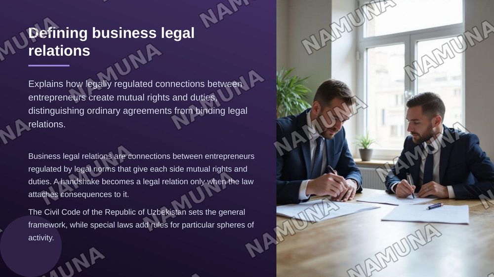 Lecture: Introduction to Business Law. Business Legal Relations and Their Types
Business Law [Textbook] /
M. Tadjibaeva, A. Tolibov.
- Tashkent: TSUL
Publishing, 2025. - pp.
10-30.
Topic name: Review Articles
1-3 of the Law of the
Republic of Uzbekistan “On Guarantees of Freedom of Entrepreneurial A — zamonaviy taqdimot, 5-slayd